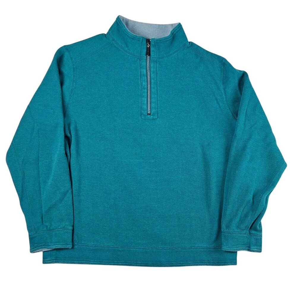 Tommy Bahama Men's Large 1/4 Zip Sweatshirt Mock Neck Pullover Pima Tencel Green